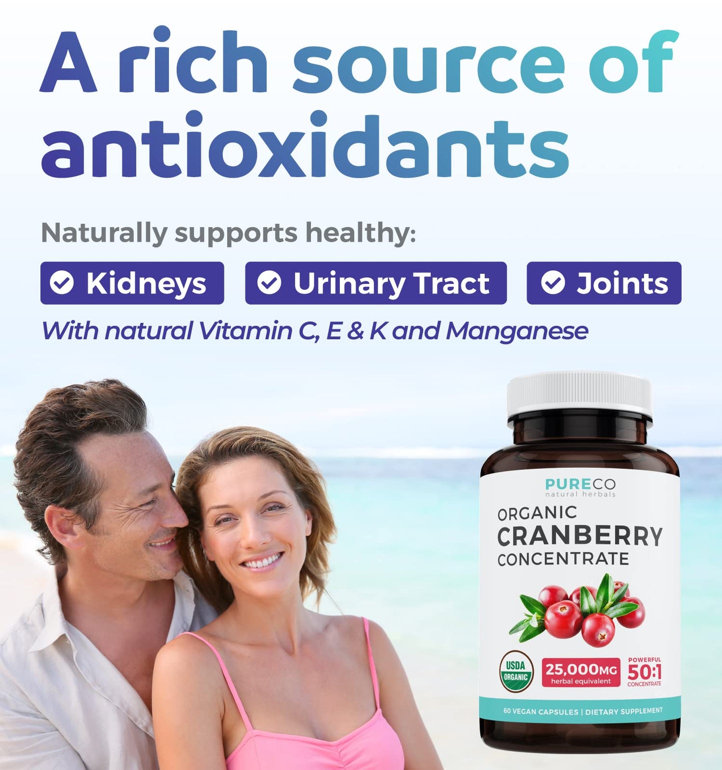 Organic Cranberry Pills - Vegan Supplement for Urinary Tract Health & Kidney Cleanse - Cranberry Pills for Women 500mg 50:1 Cranberry Concentrate Per Serving - Urinary Tract Support - 60 Capsules