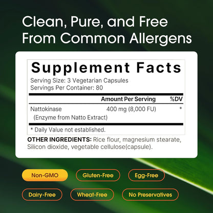 NatureBell Nattokinase - 240 Capsules - 8,000 FU Max Strength from Fermented Natto Extract - for Heart Health, Healthy Circulation & Daily Wellness Support*