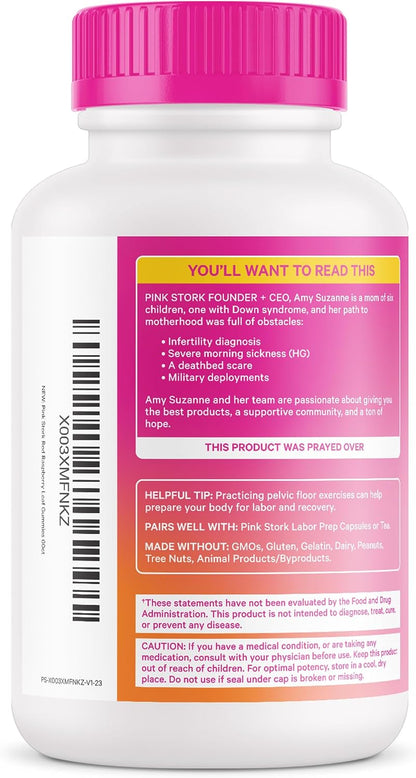 Pink Stork Red Raspberry Leaf Gummies for Labor Prep, 60 Count | Evening Primrose Oil + Black Cohosh, Pregnancy + Postpartum Mood Essentials, Vegan, Non-GMO