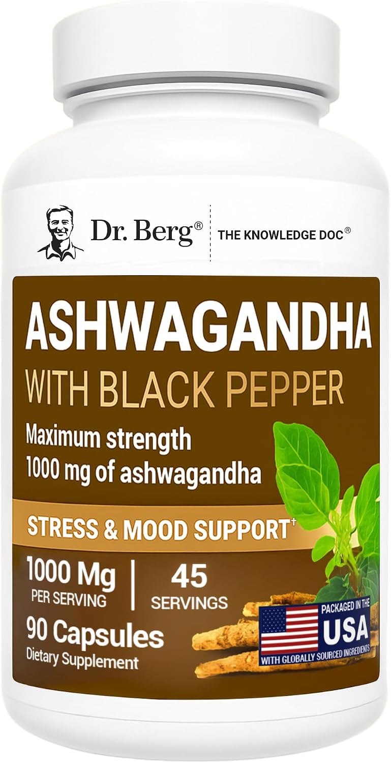 Dr. Berg Ashwagandha Capsules 1000mg - Includes Ashwagandha Root with Black Pepper from Bioperine - Ashwagandha Supplements 90 Capsules