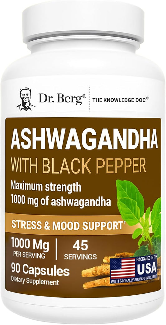 Dr. Berg Ashwagandha Capsules 1000mg - Includes Ashwagandha Root with Black Pepper from Bioperine - Ashwagandha Supplements 90 Capsules