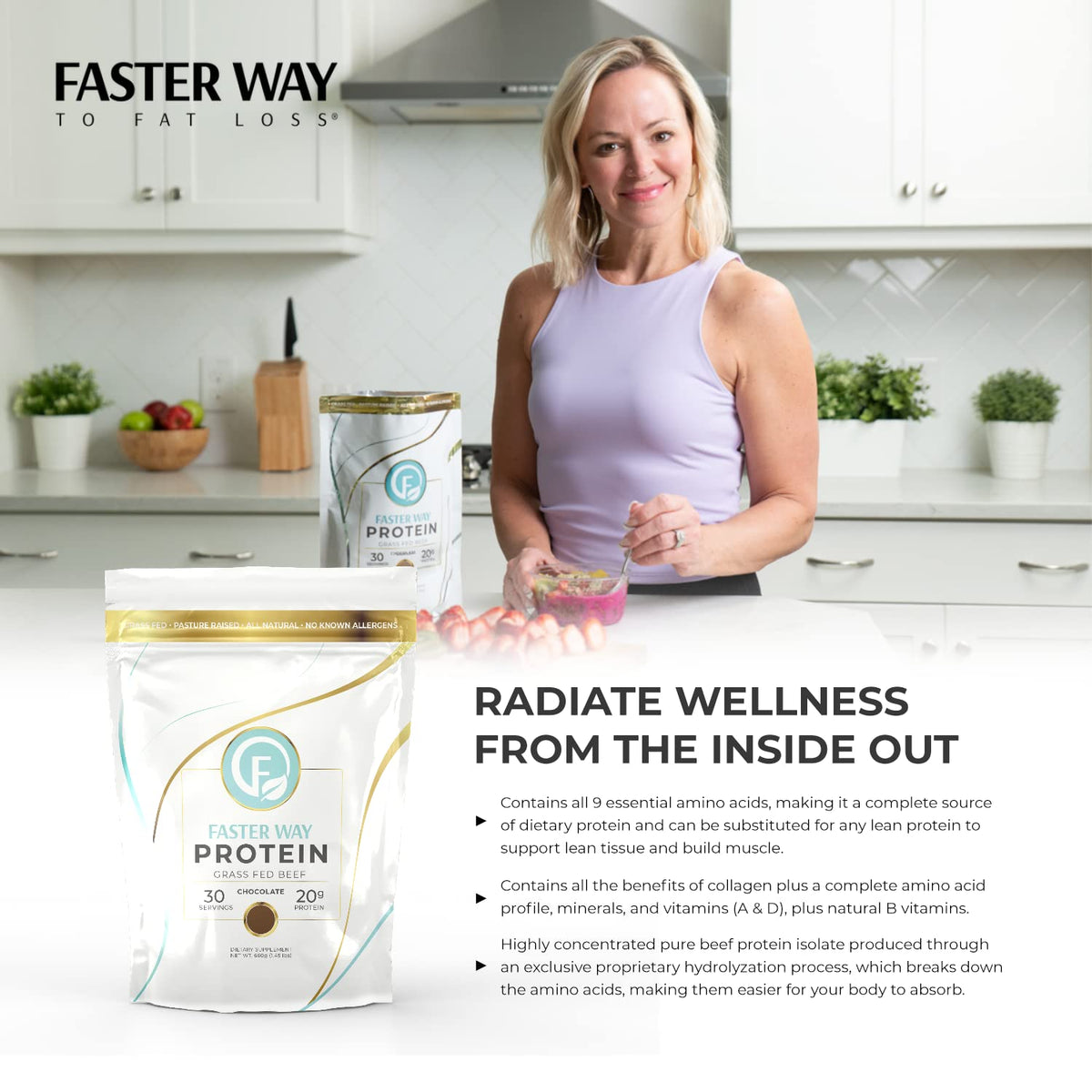 FASTer Way to Fat Loss | Grass Fed Protein Powder Chocolate Flavor, Dairy-Free Alternative