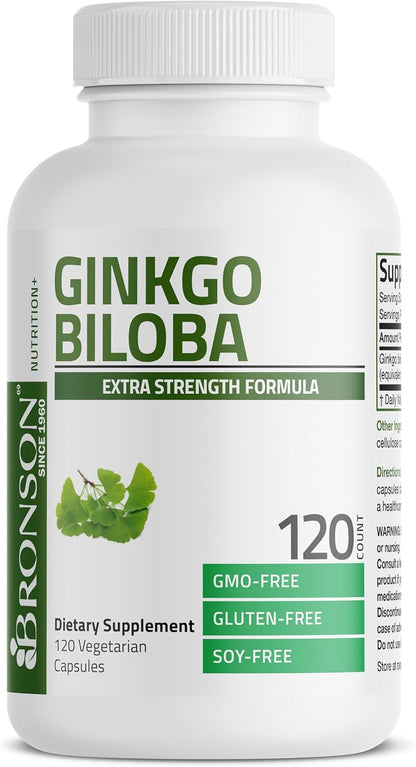 Bronson Ginkgo Biloba Extra Strength Brain & Memory Support 120 Capsules | Vegetarian, Non-GMO, Gluten Free, Soy Free, Memory, Cognitive & Brain Health Support