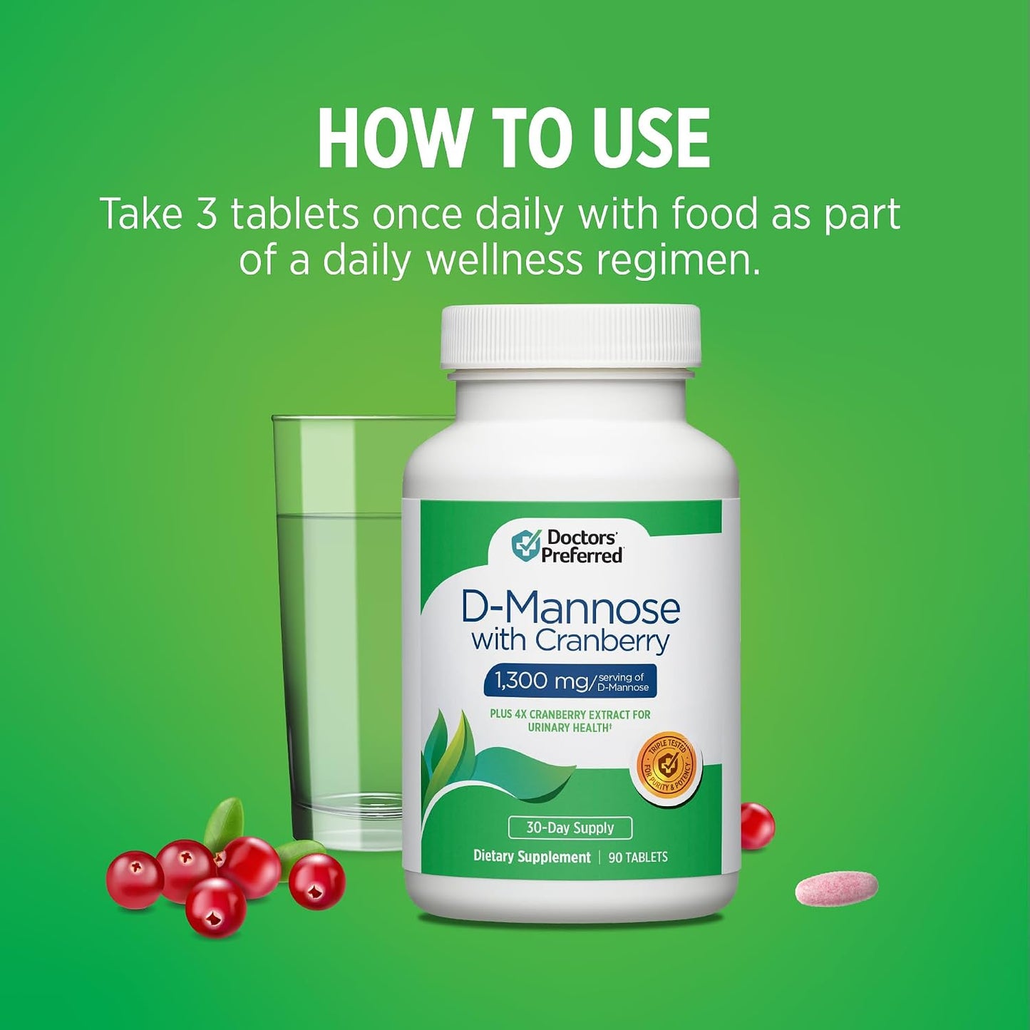 DOCTORS' PREFERRED D-Mannose 1300mg w/Cranberry Extract for Urinary Health