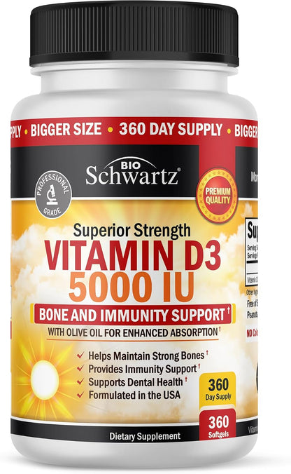 Vitamin D3 5000 IU (125 mcg) Supplement, 360 Softgels