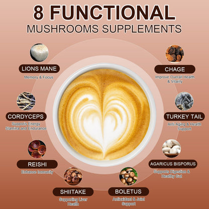 CANLIST Lion's Mane Mushroom Powder with Lions Mane, Cordyceps, Chaga, Reishi, Shiitake, Boletus, Agaricus Bisporus, Turkey Tail for Better Energy, Cognitive Focus & Immune Support, 20 Packets