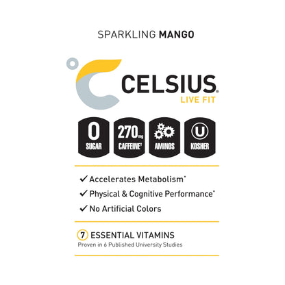 CELSIUS ESSENTIALS, Sparkling Mango Tango, Performance Energy Drink 16 Fl Oz