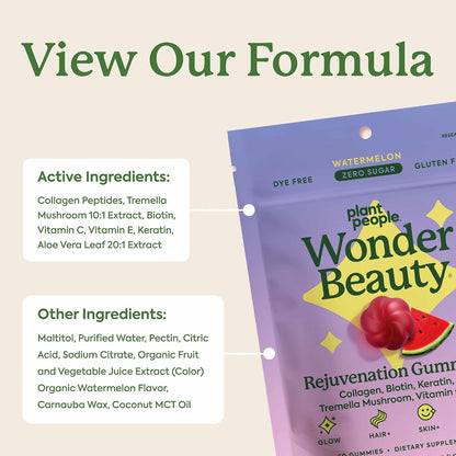 Plant People WonderBeauty Hair Gummies, Watermelon Flavor, 60 Ct
