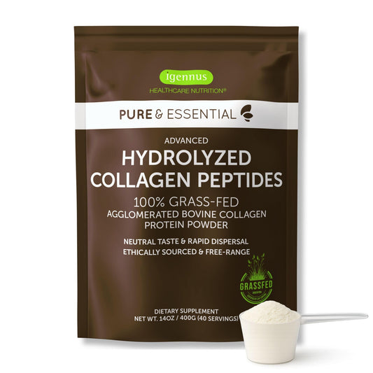 Igennus Free Range Grass Fed Hydrolyzed Bovine Collagen Peptides, Neutral Taste, 100% Highest Grade Bovine Collagen Protein Powder, Types 1, 2 & 3, Clean Label, Non-GMO, Free Range, 40 Servings