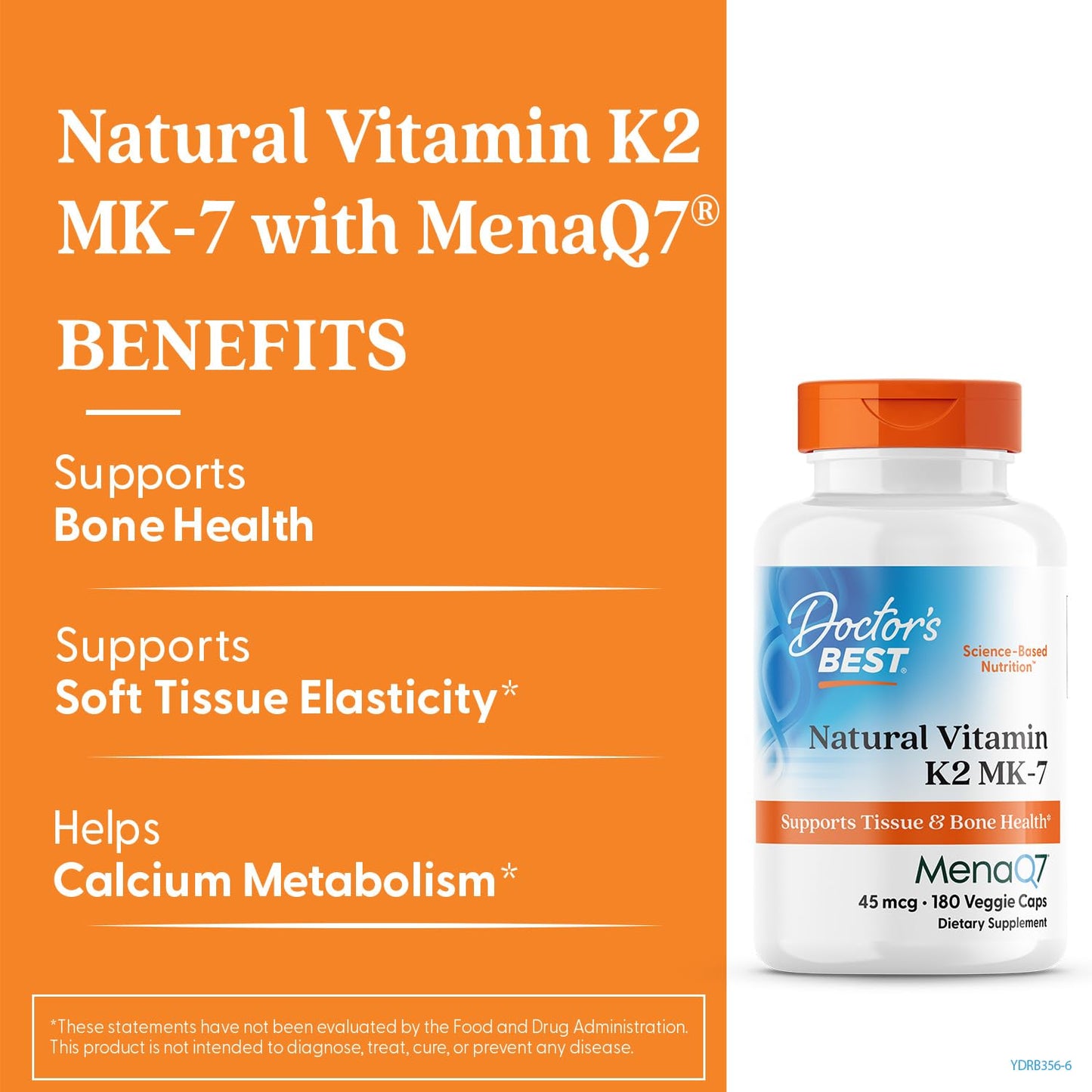 Doctor's Best Natural Vitamin K2 MK7 Supplement for Men & Women - Bone Health Support, 45 mcg Vitamin K-2 MK-7 Capsules with MenaQ7, Calcium Support, Non GMO, Vegan - 60 Veg Caps