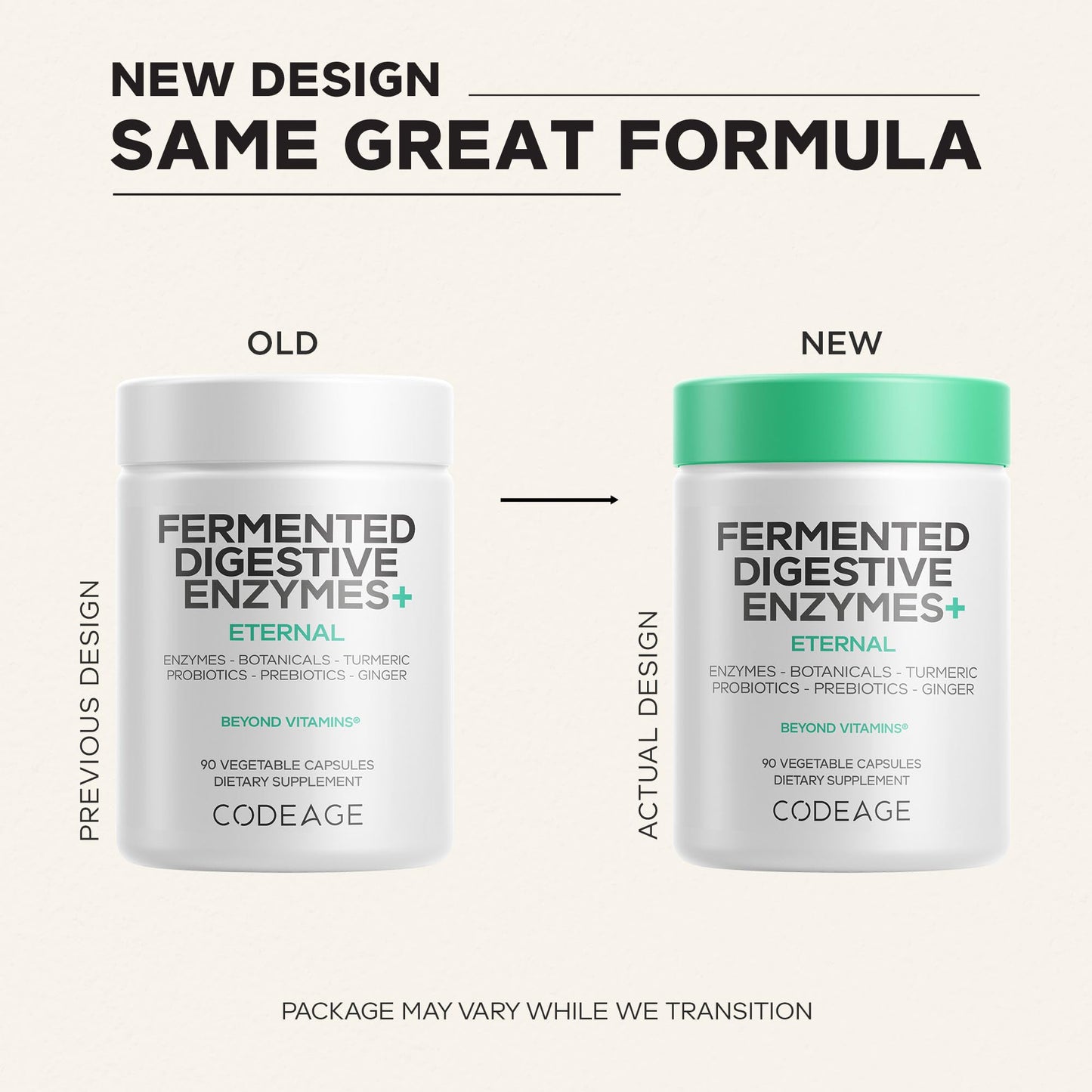 Codeage Fermented Digestive Enzymes Supplement 3-Month Supply - 14 Digestive Enzymes, Probiotics, Prebiotics, Fermented Botanicals, Plant-Based Multi Pancreatic Enzymes - 1 Capsule a Day - 90 Capsules