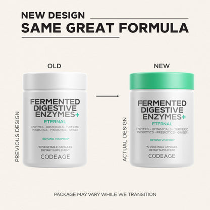 Codeage Fermented Digestive Enzymes Supplement 3-Month Supply - 14 Digestive Enzymes, Probiotics, Prebiotics, Fermented Botanicals, Plant-Based Multi Pancreatic Enzymes - 1 Capsule a Day - 90 Capsules