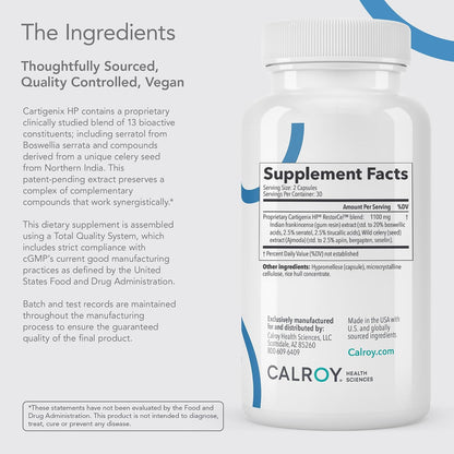 Calroy Cartigenix HP Joint & Cartilage Support Supplement 60 Vegan Capsules
