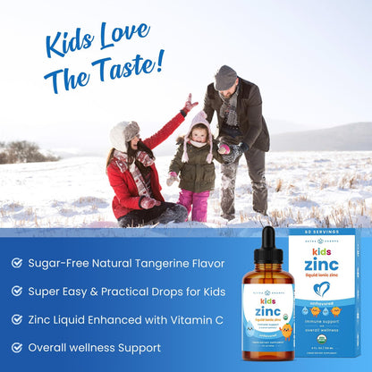 NutraChamps Organic Liquid Zinc Drops for Kids, Ionic Zinc Drops Enhanced with Vitamin C for Children, Sugar-Free 4 oz, Vegan & Non-GMO, Unflavored, 60 Servings, 2 Month Supply