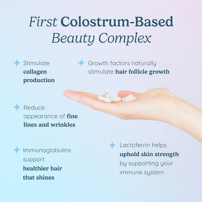 WONDERCOW Hair Skin and Nails Vitamins w/Bovine Colostrum, Collagen, Hyaluronic Acid, Biotin, Zinc, & Lactoferrin┃Supports Faster Hair Growth, Stronger Nails and Glowing Skin (30 Servings, Capsule)