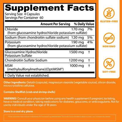 Doctor's BEST Glucosamine Chondroitin MSM - Joint Health Support Supplement for Women & Men, Nutritional Support for Joint Strength, Hair, Skin, & Nails, Gluten Free, Non GMO - 240 Capsules