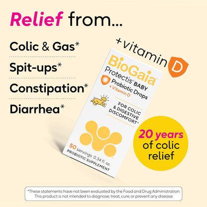 BioGaia Baby Probiotic Drops + Vitamin D | Colic & Gas Relief | 50 Servings | Pediatrician-recommended | Ease Crying, Fussing, Colic, Gas, Spit-ups & Occasional Constipation + Vit D | Safe for Newborns