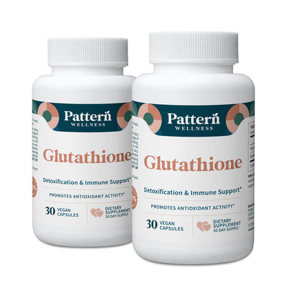 Pattern Wellness Glutathione Supplement - Active Reduced Glutathione Formula with Added Vitamin C - Cell, Antioxidant, + Immune Health Support - 30 Vegan Capsules