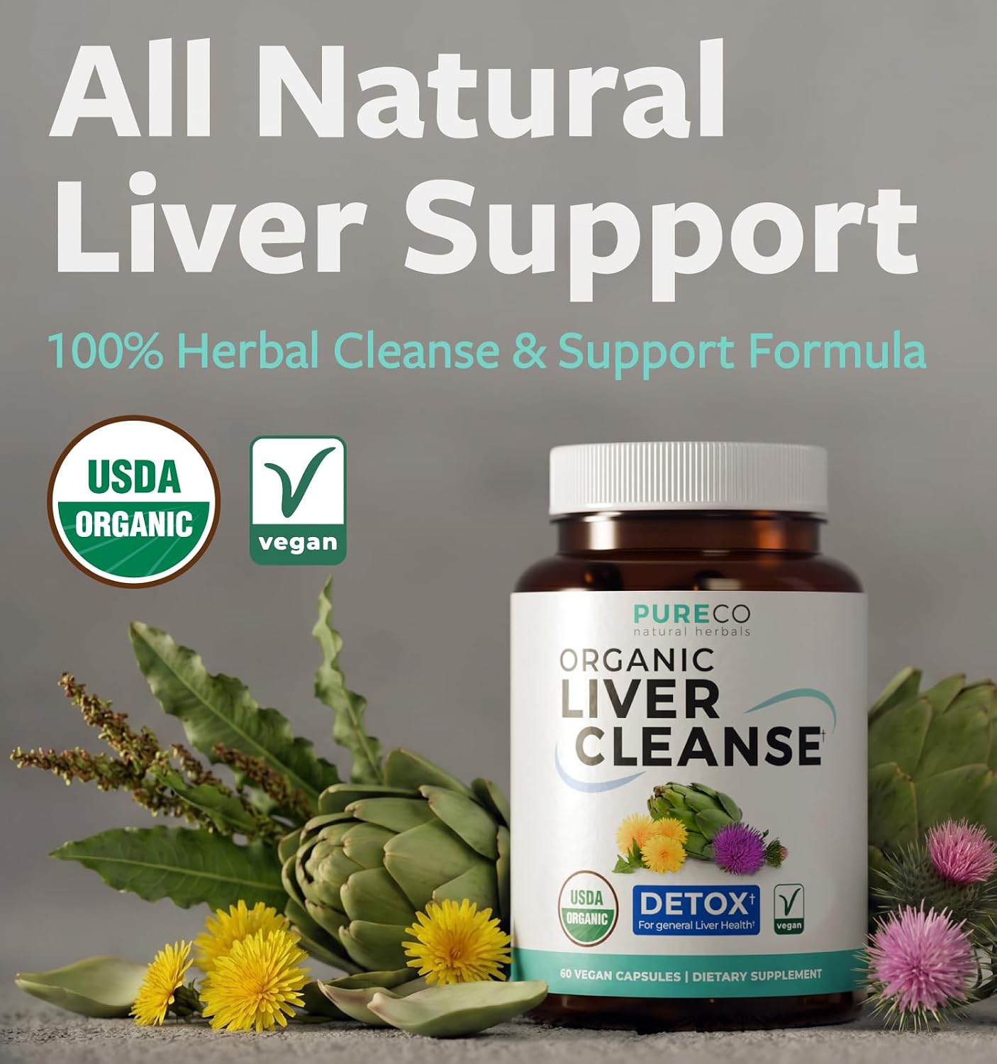 USDA Organic Milk Thistle and Dandelion Root - Silymarin Milk Thistle Liver Detox Cleanse Formula with Artichoke Extract for Comprehensive Liver Support - Vegan Non-GMO & Lab Verified (1 Month Supply)