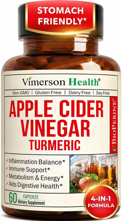 Apple Cider Vinegar Capsules with Turmeric, Ginger & BioPerine 60 Capsules