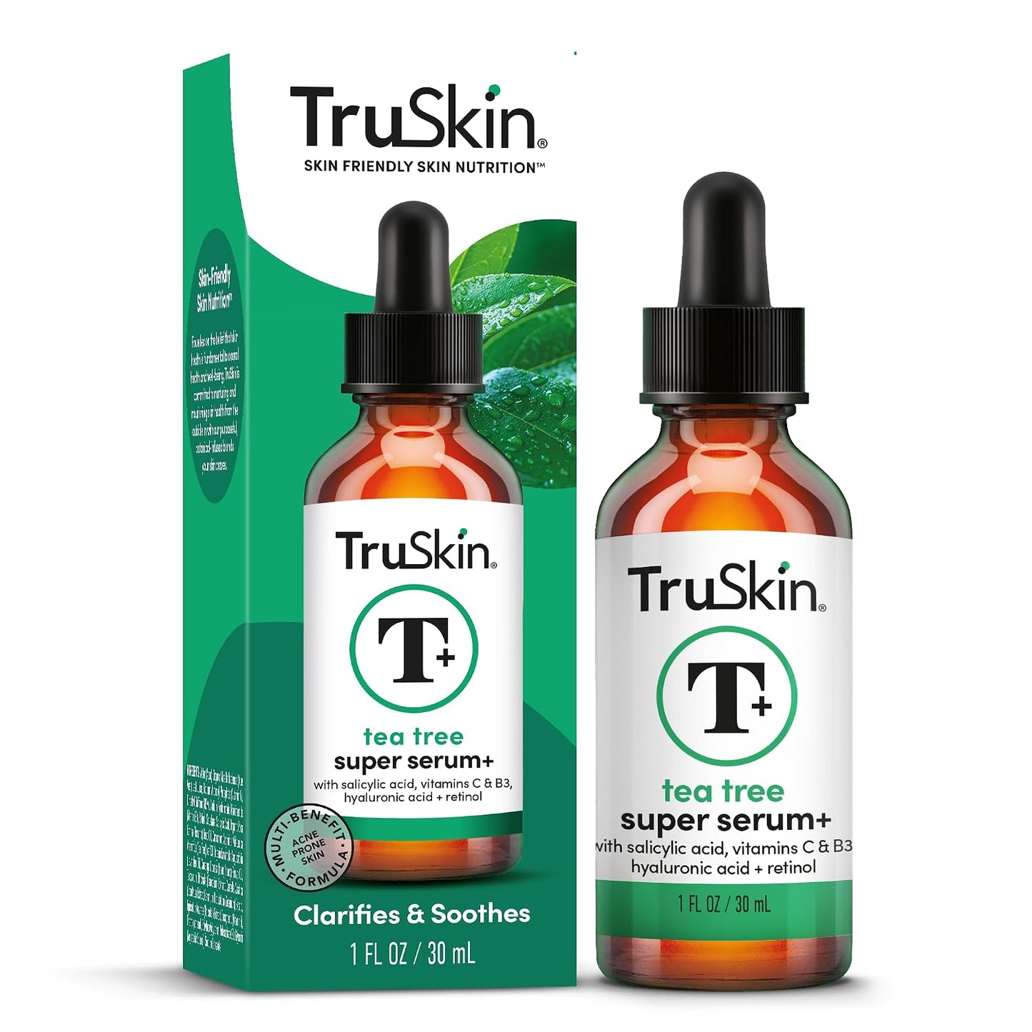 TruSkin Tea Tree Acne Serum with Salicylic Acid & Retinol, 1 fl oz | Helps to clarify acne-prone skin, refine the look of pores & complexion with Tea Tree, Niacinamide, and Vitamin C