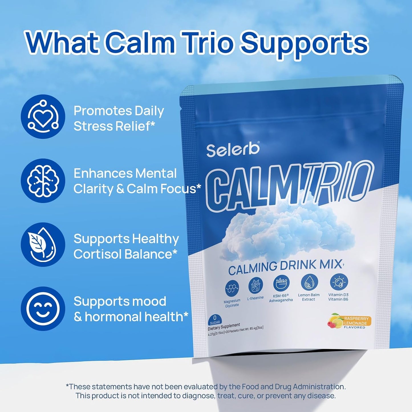 Selerb Liposomal 18 in 1 Magnesium Complex for Women and Men & CalmTrio Magnesium Glycinate Powder Cortisol Drink Mix