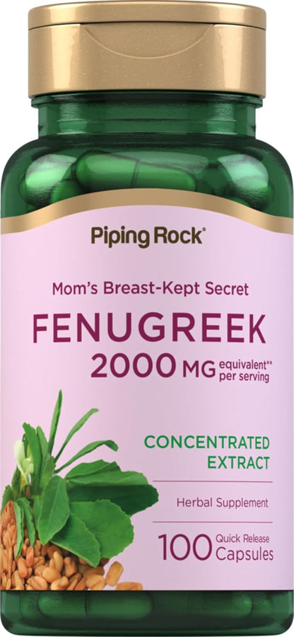 Piping Rock Fenugreek Capsules for Women | 100 Pills | Seed Extract Concentrate | Herbal Supplement | Non-GMO, Gluten Free