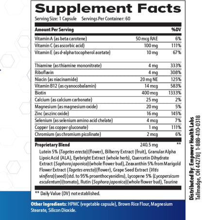 VisioCore Advanced Eye & Vision Support Supplement - Supports Visual Clarity, Retinal Health & Eye Comfort - with Lutein, Bilberry & Vitamin C - 60 Capsules