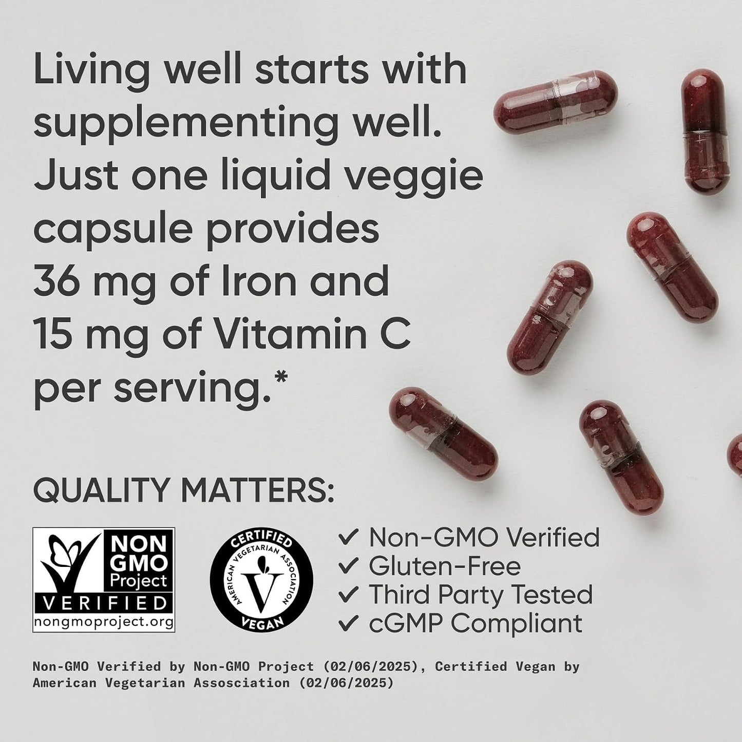 Sports Research® Blood Balance Iron Supplement - 36 MG Iron + Folate & Vitamin C for Absorption - Red Blood Cell Support for Women & Men* - Vegan Certified · Non-GMO · Gluten-Free - 90 Capsules