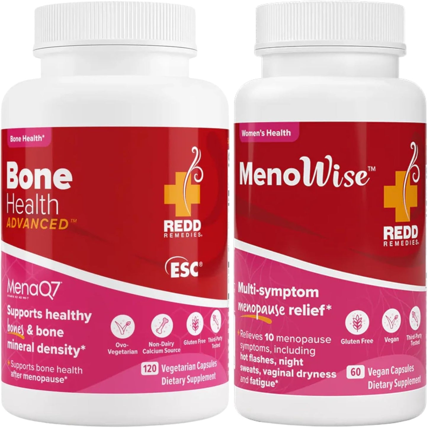 Redd Remedies Bone Health Advanced, 120 Capsules, and MenoWise, 60 Capsules