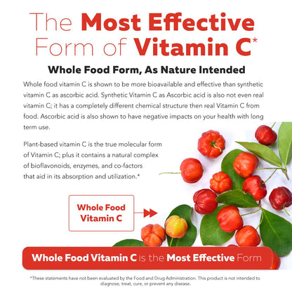 Organic Vitamin C | Whole Food Vitamin C from Fruit Plus Absorption Enhancing Cofactors - Vegan, Enhanced Bioavailability - Immune Support, Antioxidant, Total Health (90 Servings)