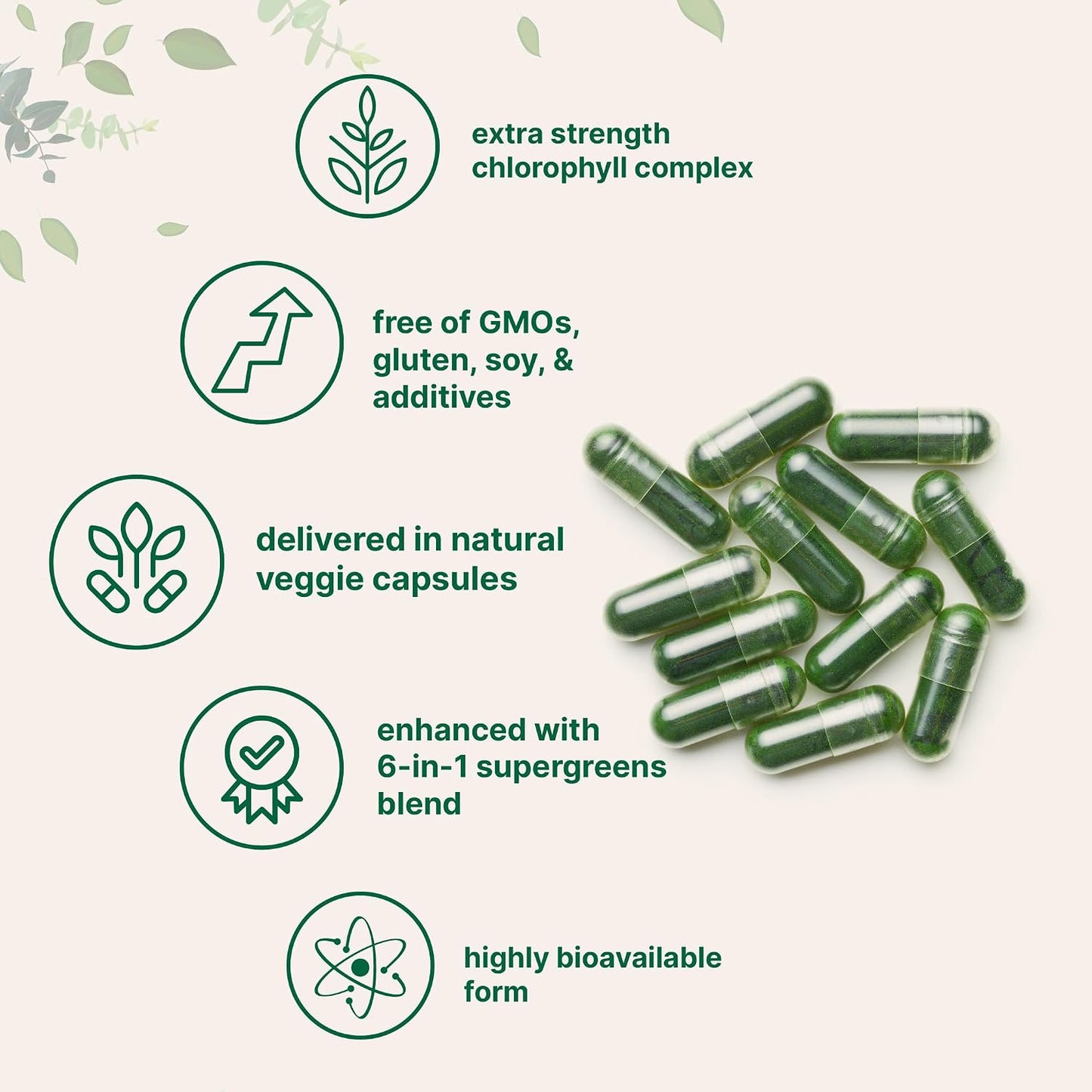 Micro Ingredients Chlorophyll Super Greens Complex | 240 Veggie Capsules with Parsley, Moringa, Spirulina, Chlorella, & More | Gluten-Free, No Additives