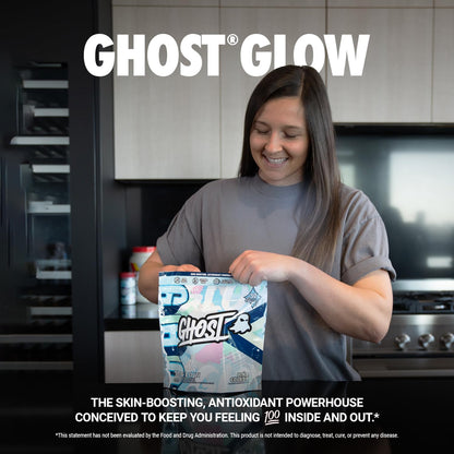 GHOST Glow Sticks: Beauty and Detox Supplement - 30 On-The-Go Stick Packs, Mango Margarita - Hyaluronic Acid, Biotin & L-Theanine for Skin-Boosting Support - Sugar Free, Gluten Free