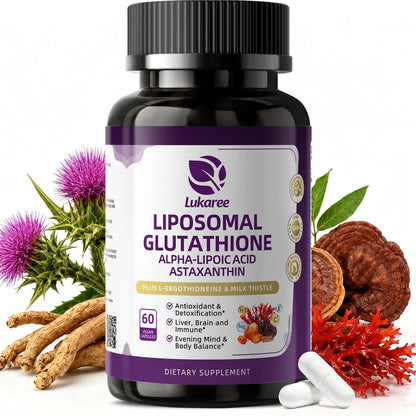 Liposomal Glutathione 1158mg with Astaxanthin for Skin Health 60 Vegan CT | 15-in-1 with Milk Thistle, Alpha Lipoic Acid, Antioxidant Complex for Nighttime Skin Radiance, Cellular Health & Liver Detox