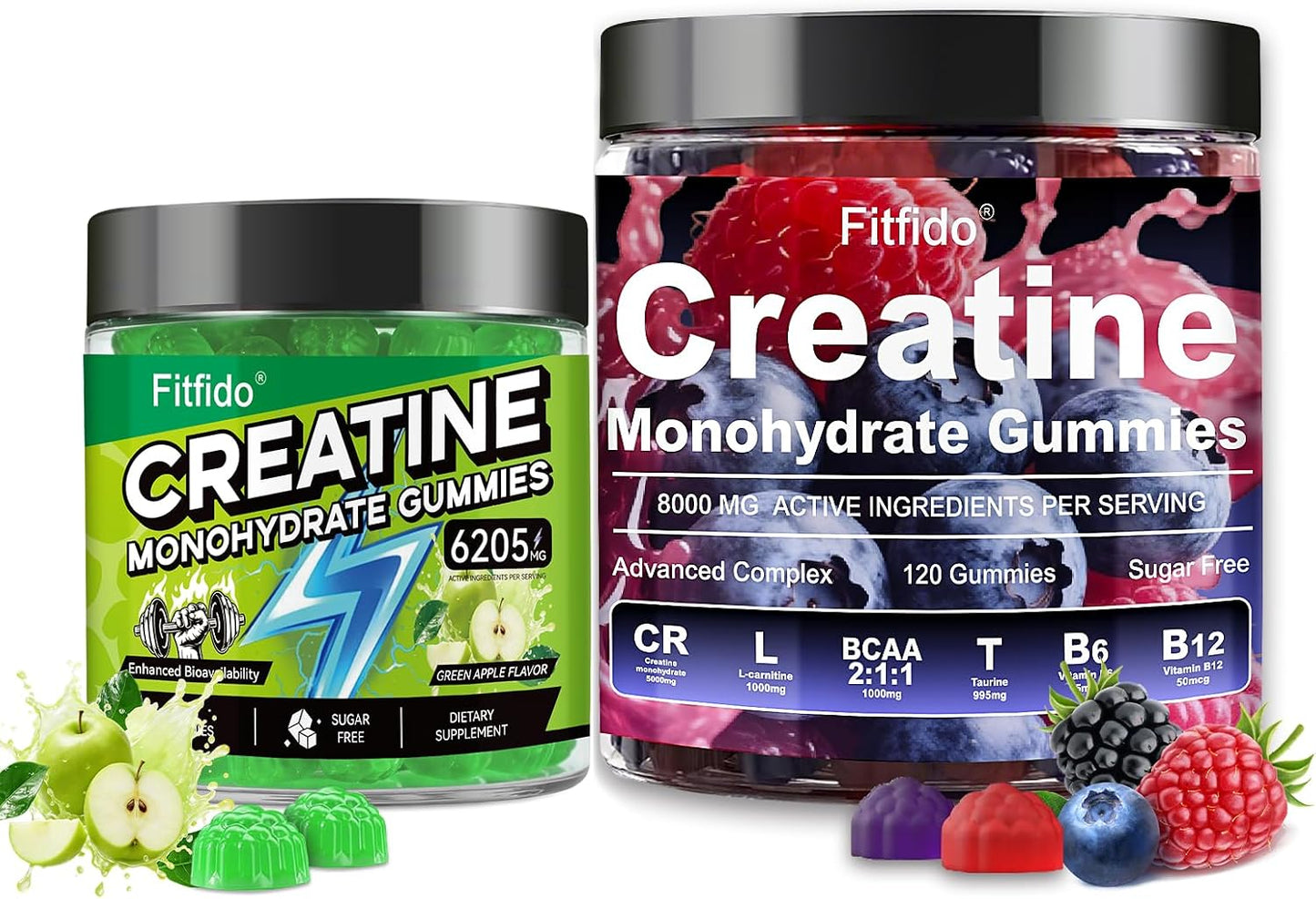 Creatine Monohydrate Gummies in Multiple Flavors – Support for Muscles, Strength & Wellbeing – Vegan, Sugar Free, 2-Pack Supplement Bundle
