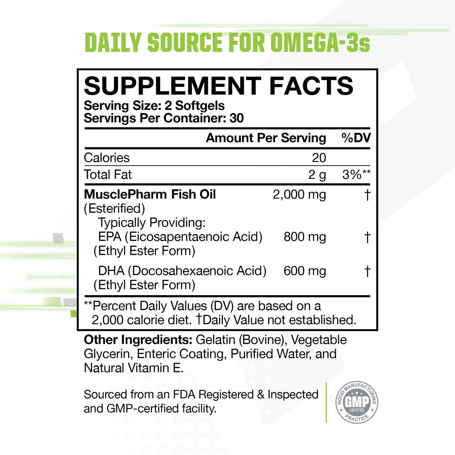 MusclePharm Essentials Fish Oil, Elite Omega 3 Supplements - Promotes Joint Health, Muscle Performance, Brain, Heart & Immune Support, 2000mg Omega 3 Fish Oil Per Serving - 60 Softgels (30 Servings)