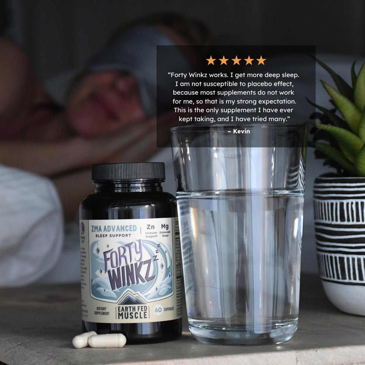 Earth Fed Muscle Forty Winkz ZMA Sleep Support for Men and Women | Zinc, Magnesium Citrate, Vitamin B6, Choline, Vitamins C and B5 | Non-Habit Forming Melatonin-Free Sleep Aid | 60 Capsules