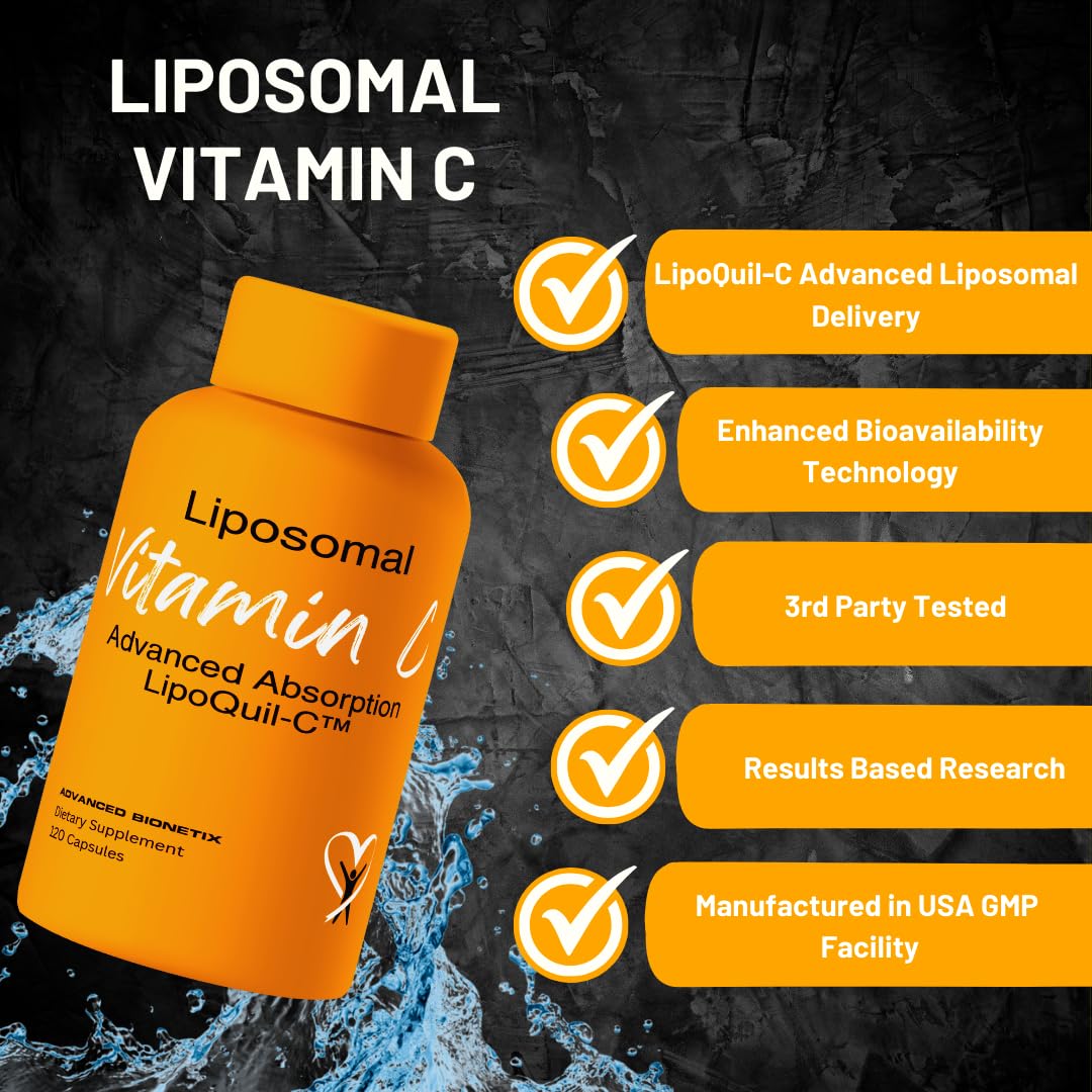 Advanced Bionetix Liposomal Vitamin C Supplement | LipoQuil-C™ Enhanced Absorption Technology | 120 Capsules 1000mg High Dose Fat Soluble Vita C | Immune Support Collagen Support