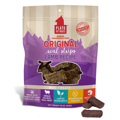 Plato Real Strips Salmon Recipe Dog Treats, Air-Dried High-Protein Soft Strips, Omega-Rich Skin & Coat Support, 18 oz