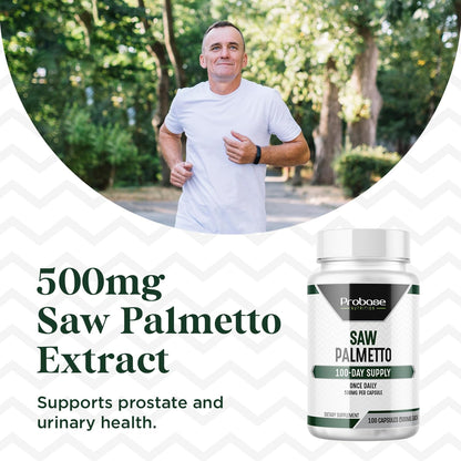 Probase Nutrition Saw Palmetto Herbal Supplement for Prostate and Urinary Health Support, 500mg, 100 Capsules, 3+ Month Supply