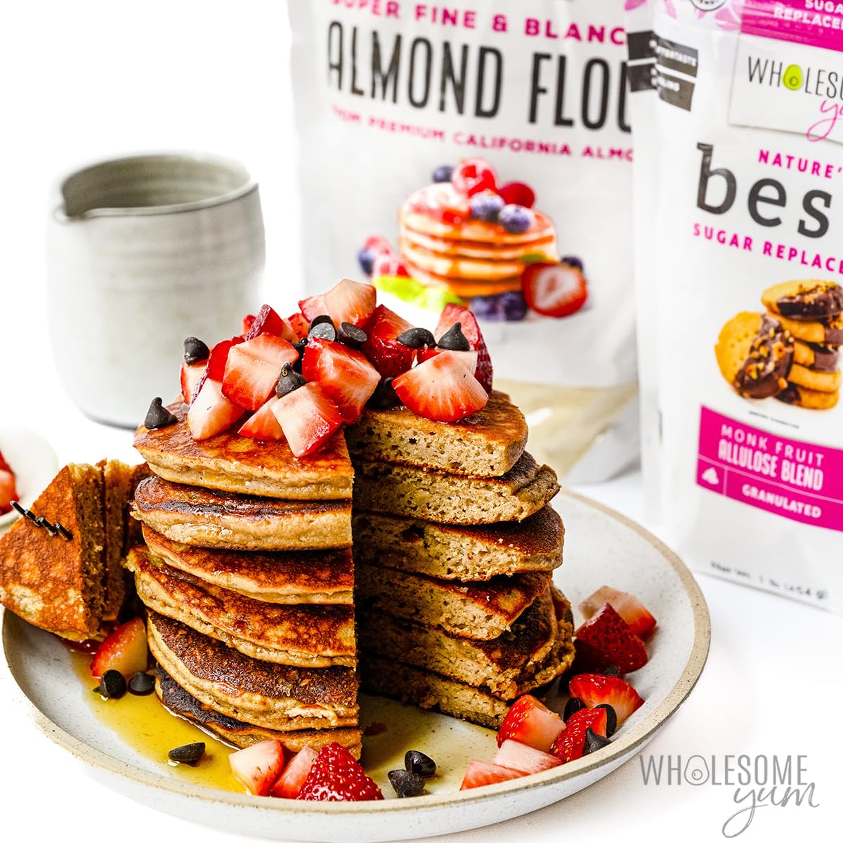 Wholesome Yum Premium Fine Blanched Almond Flour For Baking, Keto, Low Carb | Gluten Free, Keto Friendly All-Purpose Flour Substitute With Ground Almonds. Very Fine Grind, Made in USA (16oz / 1lb)