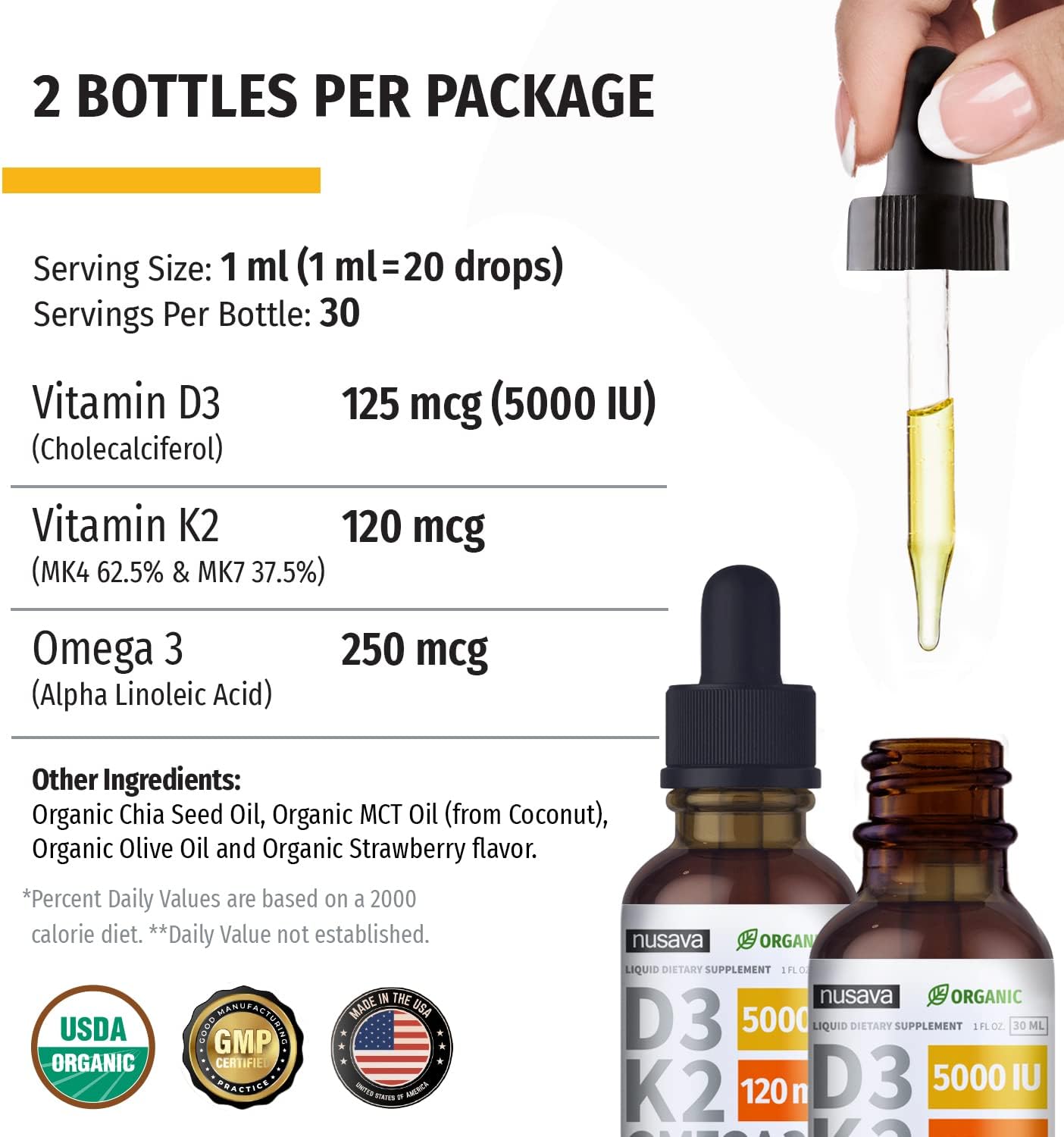 (4 Pack) Vitamin D3 K2 Drops Unflavored & Strawberry Flavor Bundle - Maximum Strength Vitamin D Liquid 5000 IU with MCT Oil Omega 3 - No Fillers, Non-GMO Liquid D3 for Immune Support, 2 Fl Oz Each