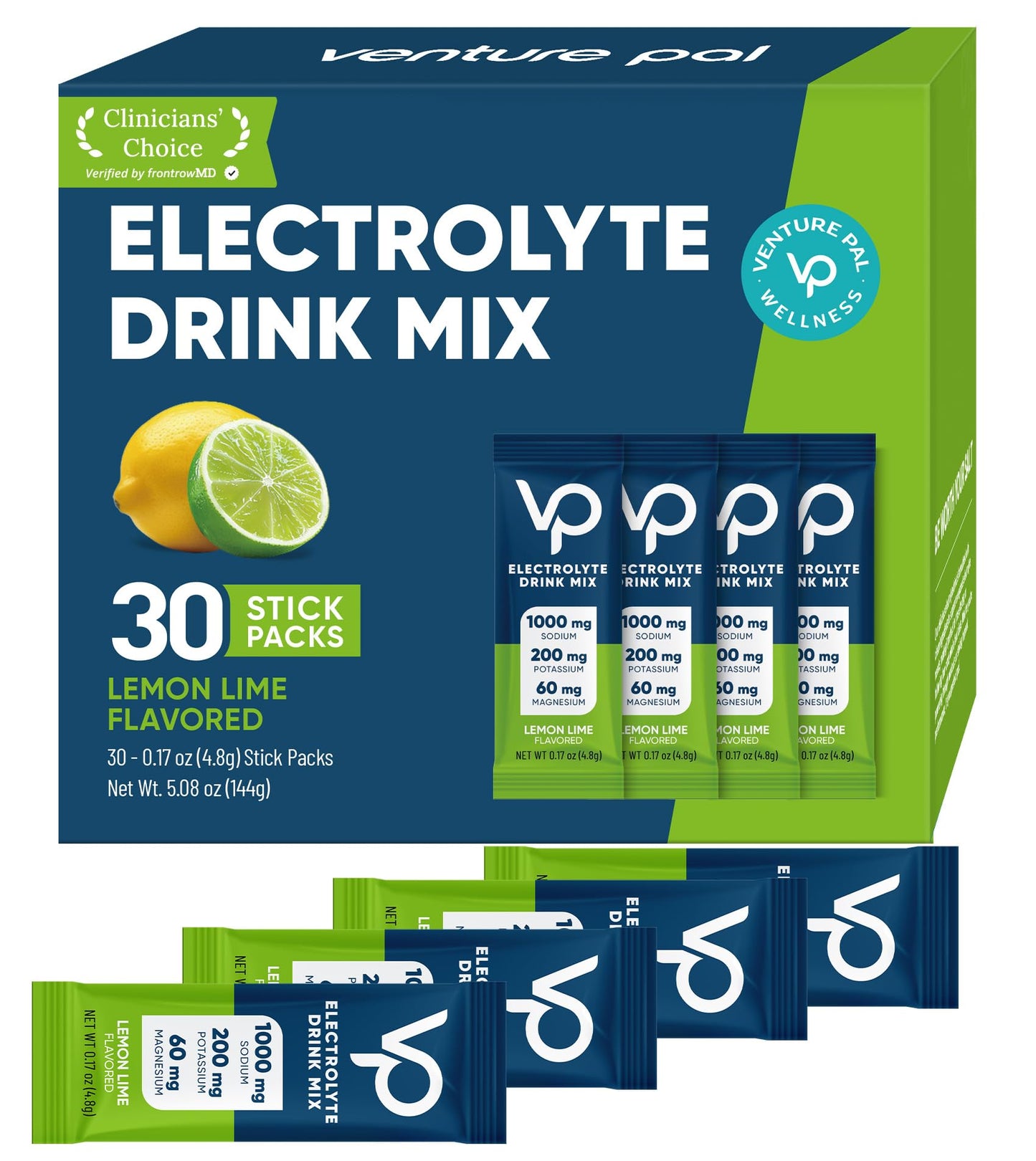 Venture Pal High Sodium Sugar-Free Electrolytes Powder Packets, 16 Sticks | Hydration Packets with Sodium, Potassium & Magnesium, Zero Calories, Keto, Vegan, and Paleo Friendly