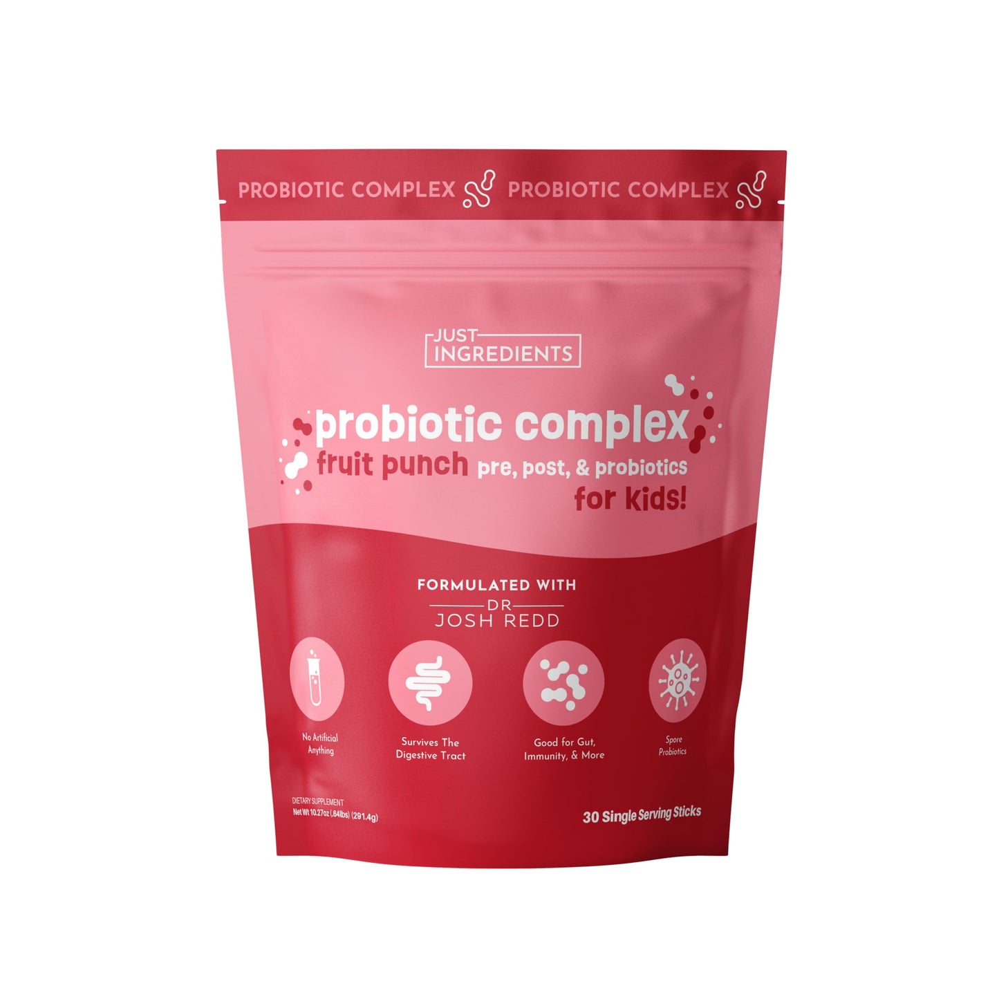 JUST INGREDIENTS Elderberry Lemonade 3-in-1 Probiotic Complex - Prebiotics, Probiotics & Postbiotics - 30 Sticks