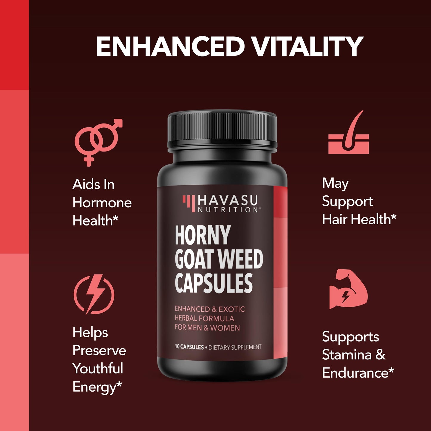 Horny Goat Weed with Maca, Tongkat Ali and Saw Palmetto, 30 Servings | Vegan, Non-GMO, Gluten free Horny Goat Weed Capsules for Men & Women, Extra Strength Performance, 60 Count, 1 Month Supply