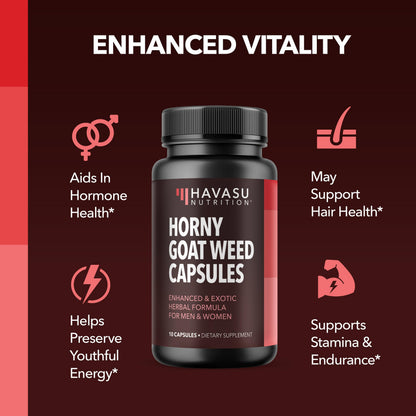 Horny Goat Weed with Maca, Tongkat Ali and Saw Palmetto, 30 Servings | Vegan, Non-GMO, Gluten free Horny Goat Weed Capsules for Men & Women, Extra Strength Performance, 60 Count, 1 Month Supply