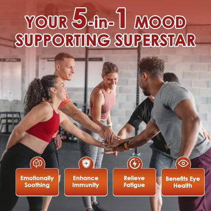 Migcopat Happy Saffron Supplement 2 Pack, 5 in 1 Saffron Capsules with Ginseng, Goji Berry & Chrysanthemum – Supports Memory, Focus, Mood, Energy, Emotional Balance & Eye Health