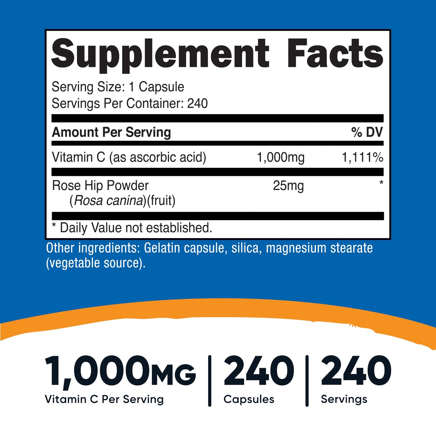 Nutricost Vitamin C with Rose Hips 1025mg, 240 Capsules, Gluten Free | Vitamin C 1,000mg, Rose Hips 25mg, GMO-Free
