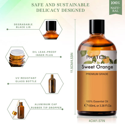 PHATOIL Sweet Orange Essential Oil 100ML, Pure Premium Grade Sweet Orange Essential