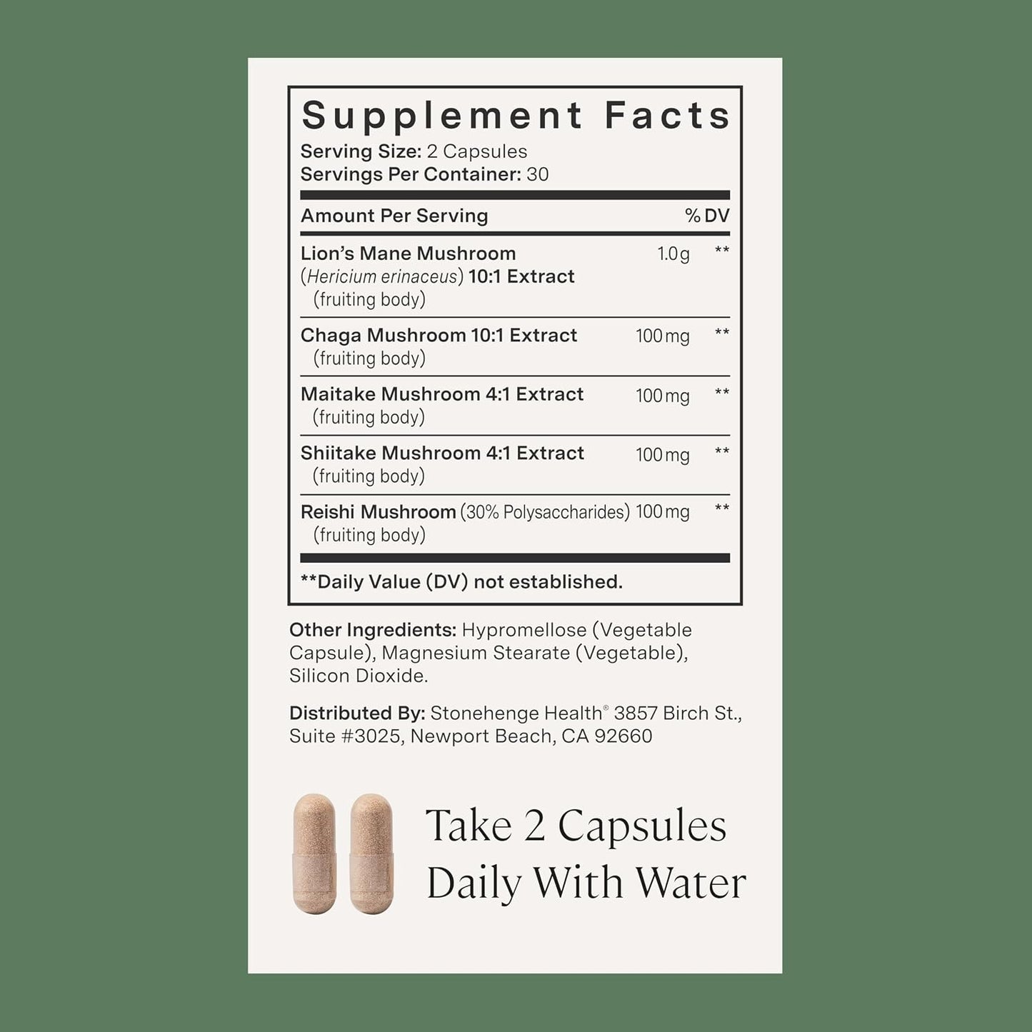 Stonehenge Health Dynamic Mushrooms 1,400 mg – 5 Mushroom Complex (Lion’s Mane, Reishi, Chaga, Maitake, Shiitake) – 100% Fruiting Bodies, – Brain, Memory, Focus & Immune Support – 60 Caps (3 Pack)